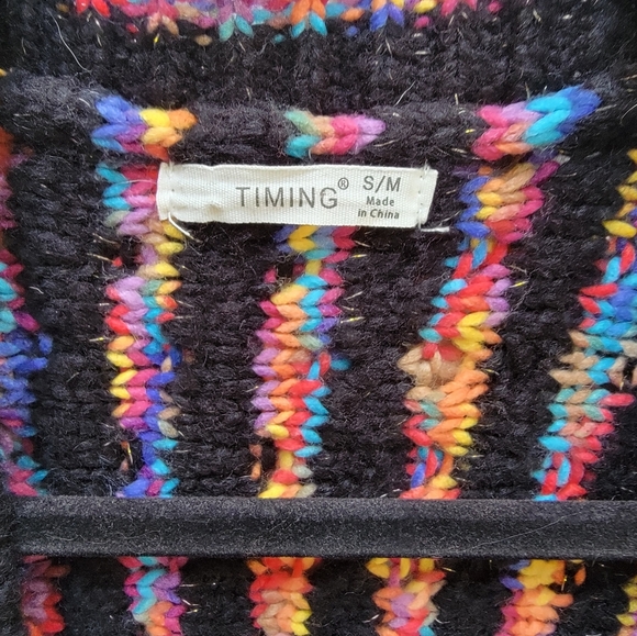 Timing Multicolor Knit Open Front Long Cardigan Sweater With Fringe Hem Size S/M - Picture 4 of 5